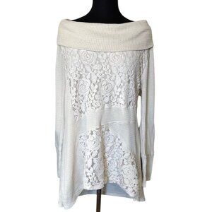 Women's rxb Brand Off-The-Shoulder Lace Knit Top Creme Color Junior Size XL-READ